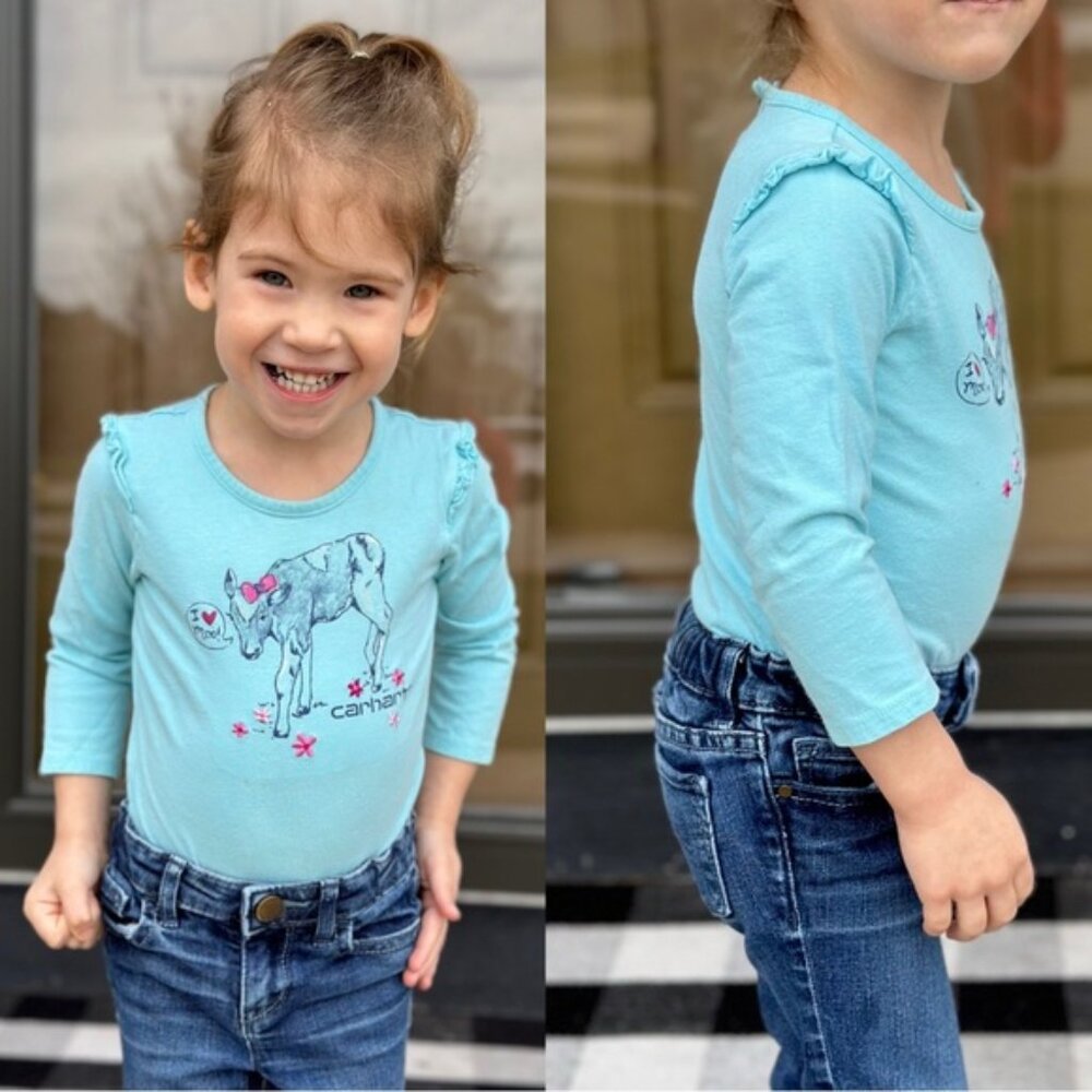 Carhartt | Blue "I Heart Moo" Cow Long Sleeve Bodysuit | Size 24 Months